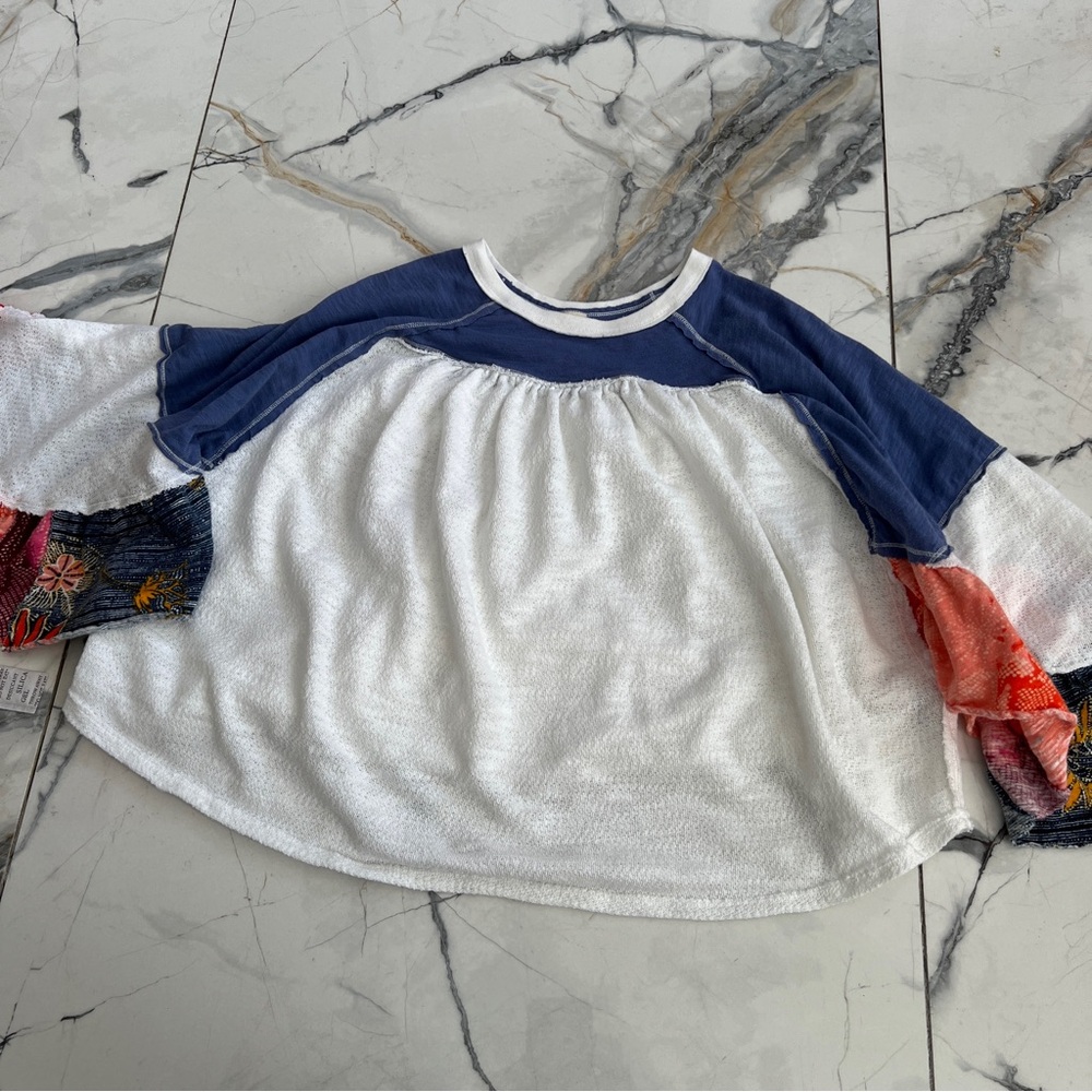 *flawed read description FREE PEOPLE Friday Fever Thermal Top Blue - Picture 2 of 8